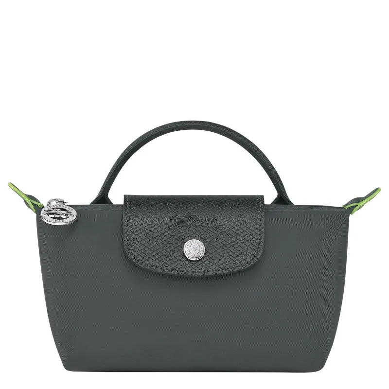Le Pliage Green Pouch with handle Graphite - Recycled canvas