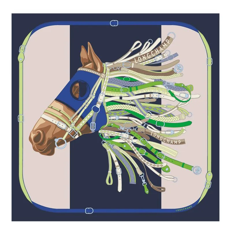 Tête de cheval Silk scarf 90 Navy - Silk