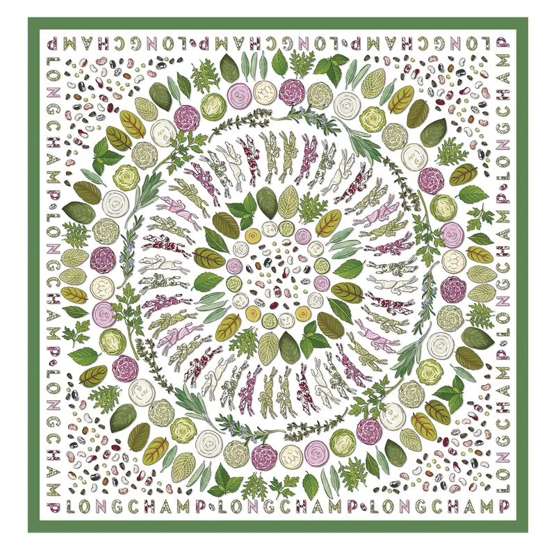 Longchamp Herbarium Silk scarf 90 Green - Silk