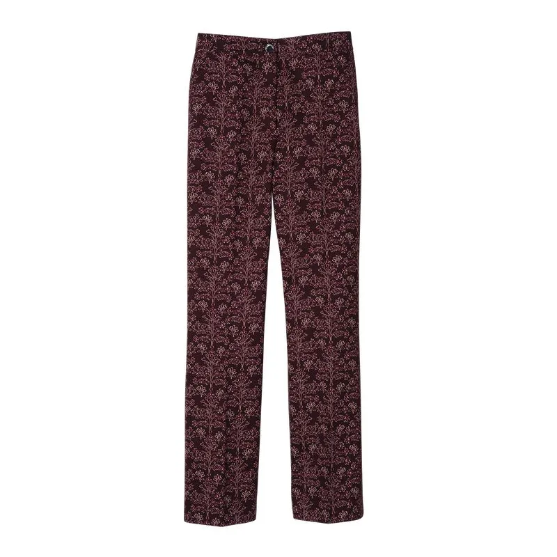 Trousers Eggplant - Printed gabardine