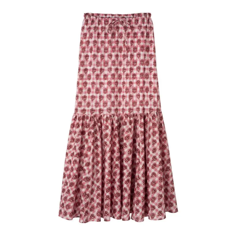 Long skirt Blush - Vichy print veil