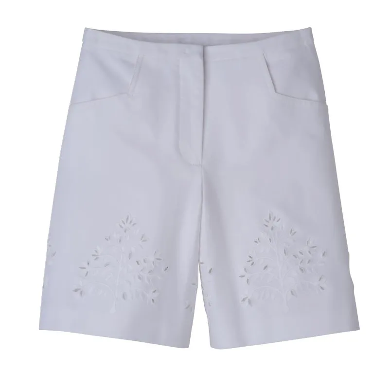 Bermuda shorts White - Embroidered gabardine