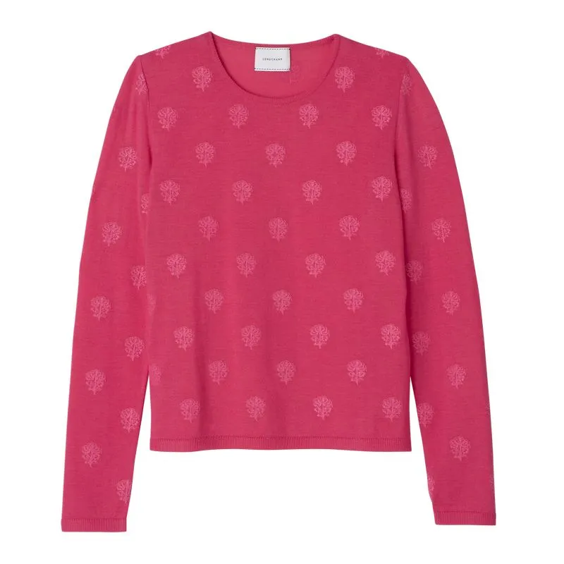 Round neck sweater Pink - Embroidered knit