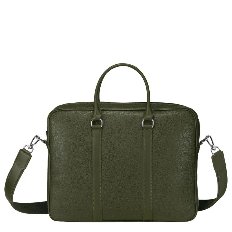 Le Foulonné S Briefcase Khaki - Leather
