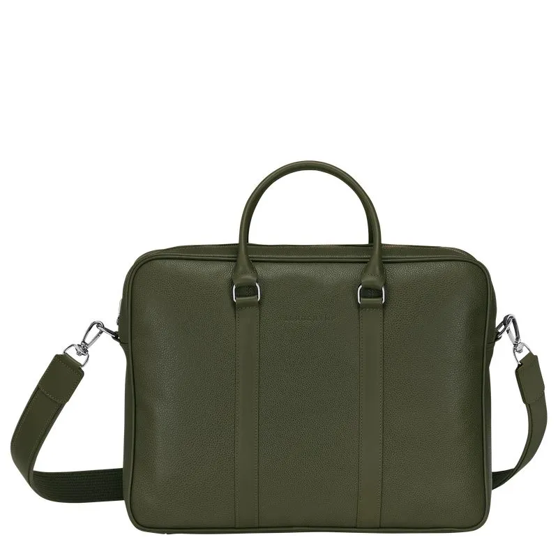 Le Foulonné M Briefcase Khaki - Leather